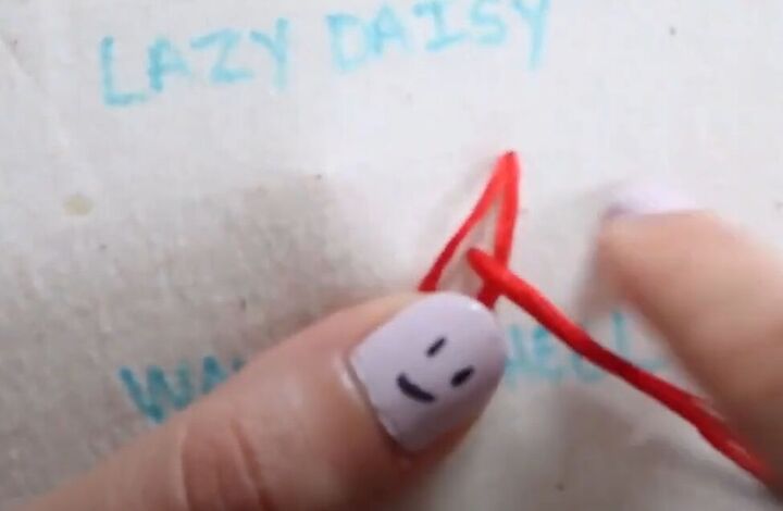 embroidery for beginners 8 easy stitches you need to know, How to do a lazy daisy stitch