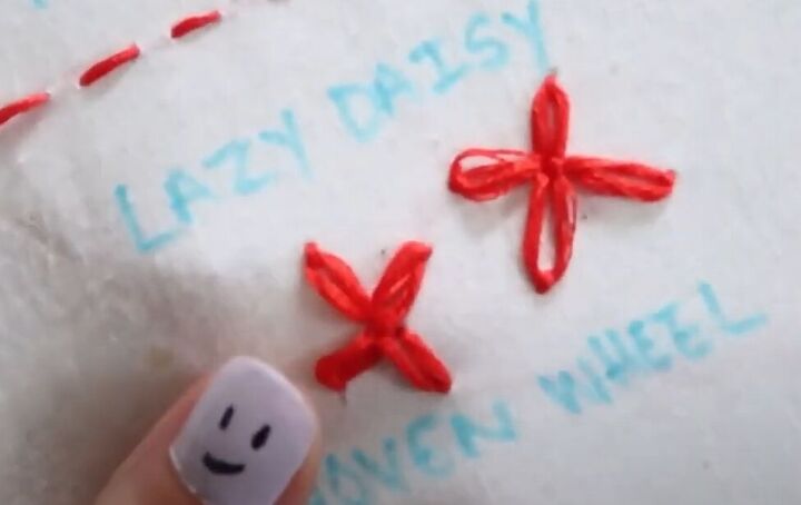 embroidery for beginners 8 easy stitches you need to know, Lazy daisy embroidery step by step