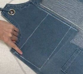 how to make a cute diy denim clutch bag out of an old jean dress, Upcycling a denim dress