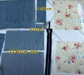 how to make a cute diy denim clutch bag out of an old jean dress, Pattern pieces for the clutch bag