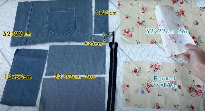 how to make a cute diy denim clutch bag out of an old jean dress, Pattern pieces for the clutch bag