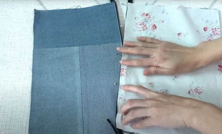 how to make a cute diy denim clutch bag out of an old jean dress, How to sew a denim clutch bag