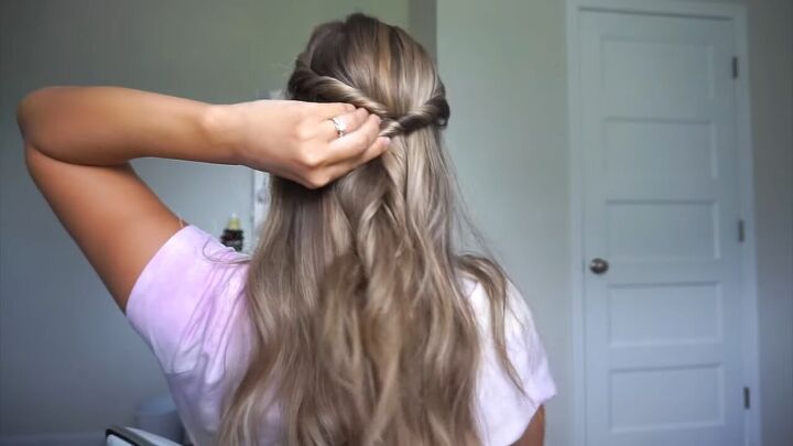 looking for claw clip hairstyles here are 6 super easy ideas, Gathering the two twisted sections together at the back of head