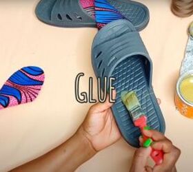 how to make cute diy slide sandals with african ankara fabric bows, Attaching the insoles