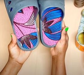 how to make cute diy slide sandals with african ankara fabric bows, Gluing the fabric to the insoles