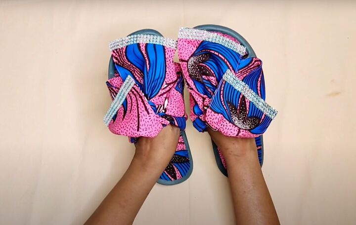 how to make cute diy slide sandals with african ankara fabric bows, DIY slide sandals