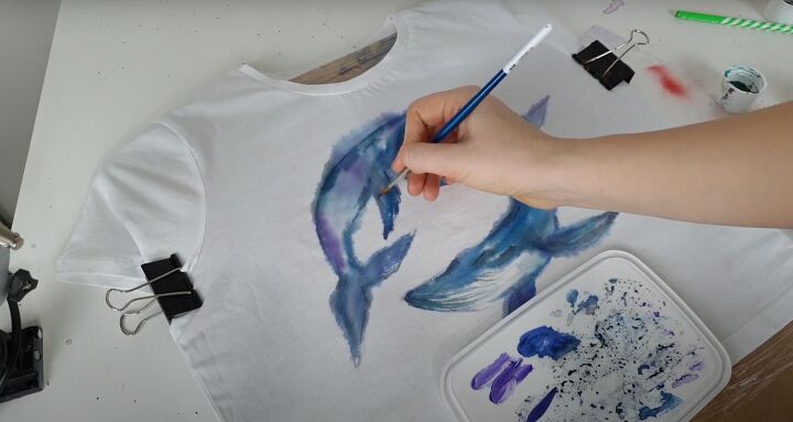 how to paint watercolor designs on a shirt creating art on clothes, Painting watercolor on a shirt