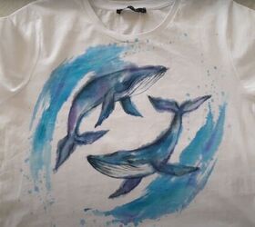 how to paint watercolor designs on a shirt creating art on clothes, Watercolor whales on a white t shirt