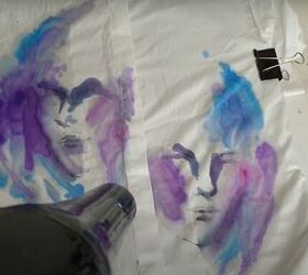 how to paint watercolor designs on a shirt creating art on clothes, Drying the first layer with a blowdryer