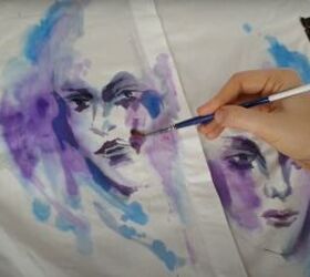 how to paint watercolor designs on a shirt creating art on clothes, Adding black paint for details