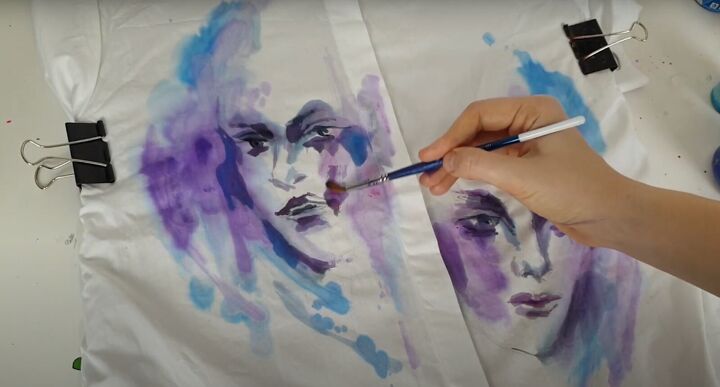 how to paint watercolor designs on a shirt creating art on clothes, Adding black paint for details
