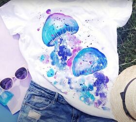 how to paint watercolor designs on a shirt creating art on clothes, DIY watercolor shirt with a jellyfish design