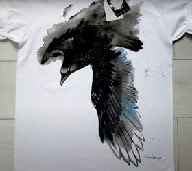 how to paint watercolor designs on a shirt creating art on clothes, DIY watercolor shirt with a crow