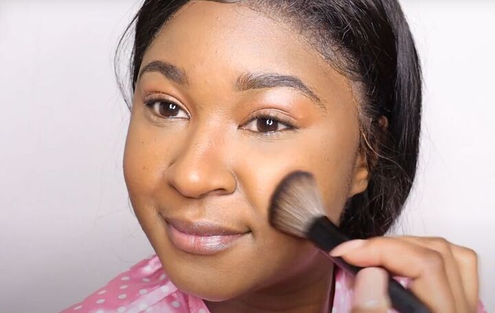 how to do a clean girl makeup look easy natural looking makeup, Adding blush to the apples of cheeks