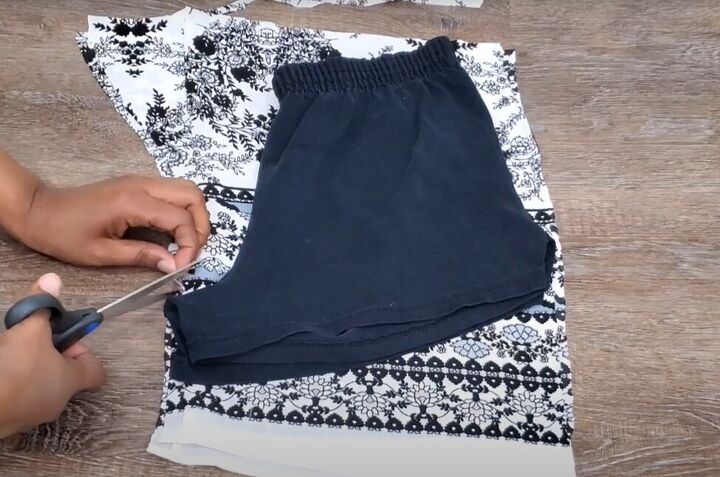 how to make a diy shorts jacket set out of an old kimono, Cutting around the shorts