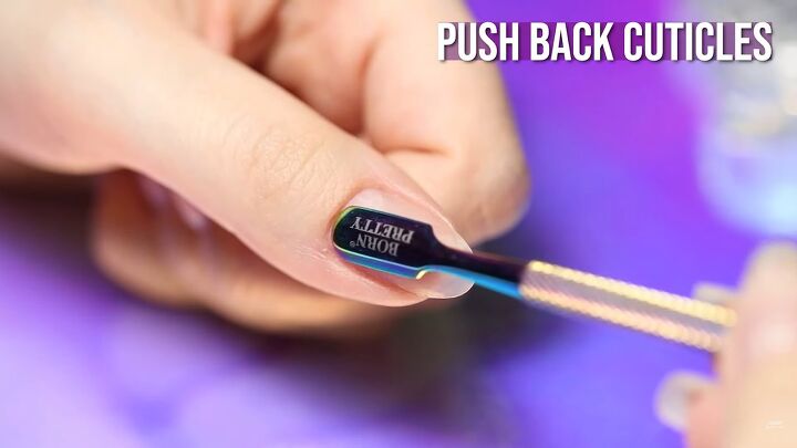 how to do mesmerizing aurora ice korean nail art 3 ways, Pushing back cuticles