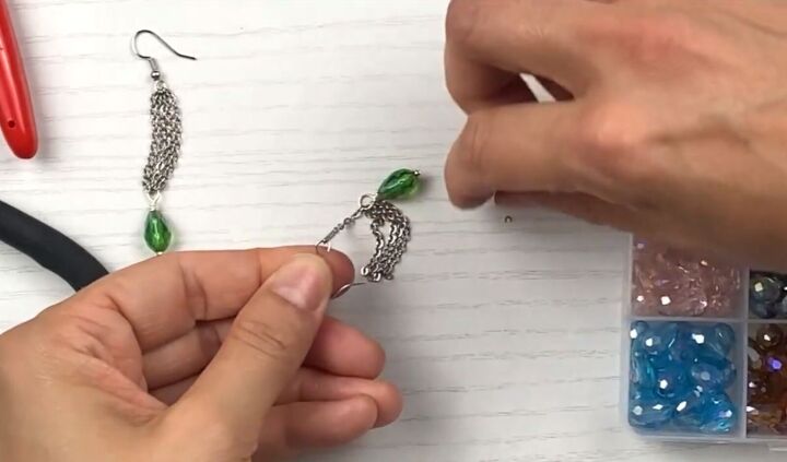 how to make cute diy beaded dangle earrings with chains, Attaching the hooks