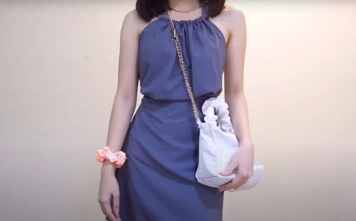 how to sew a mini bag with scrunchie handles a chain strap, DIY scrunchie bag