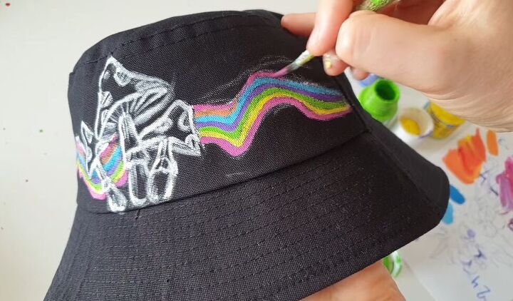 3 easy hand painted hat cap bandana ideas, Colorful bucket hat painting ideas