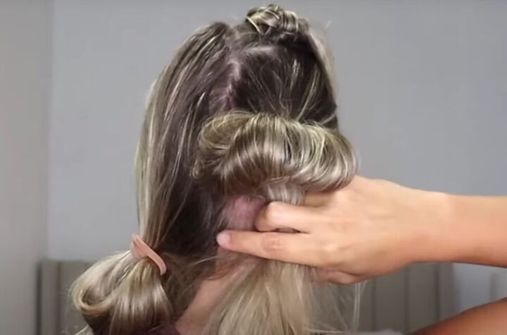 testing tiktok hacks do these viral trends actually work, Pulling the bottom ponytail into a loose bun