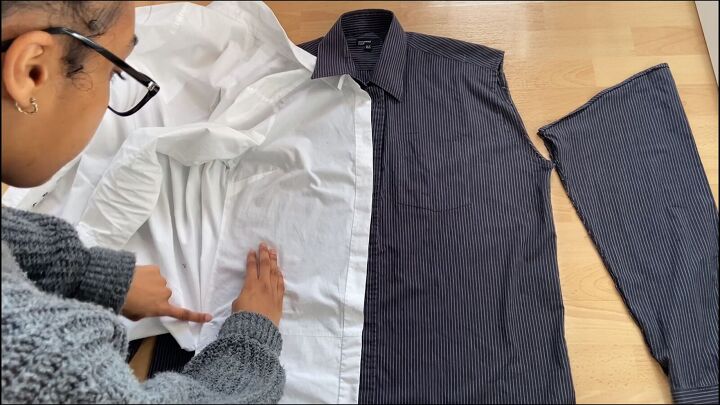 how to make a color block shirt using your grandad s old clothes, Marking the new side seam