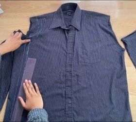 how to make a color block shirt using your grandad s old clothes, Straightening the lines with a ruler