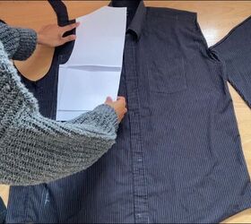 how to make a color block shirt using your grandad s old clothes, Tracing the pattern on the back