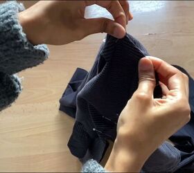 how to make a color block shirt using your grandad s old clothes, Stretching while sewing