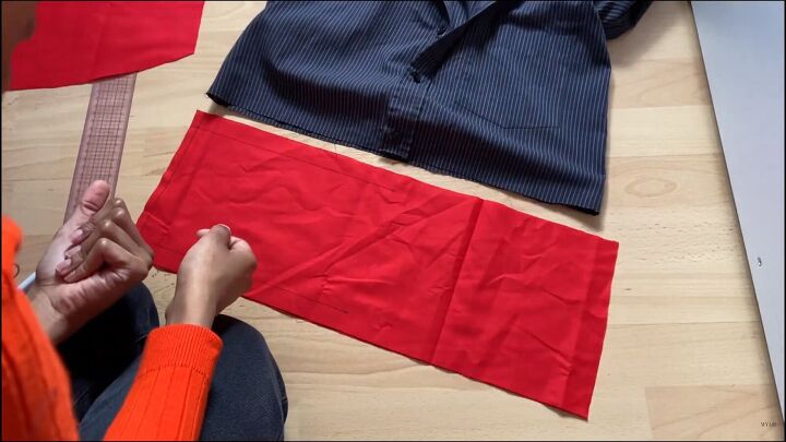 how to make a color block shirt using your grandad s old clothes, Aligning the pieces