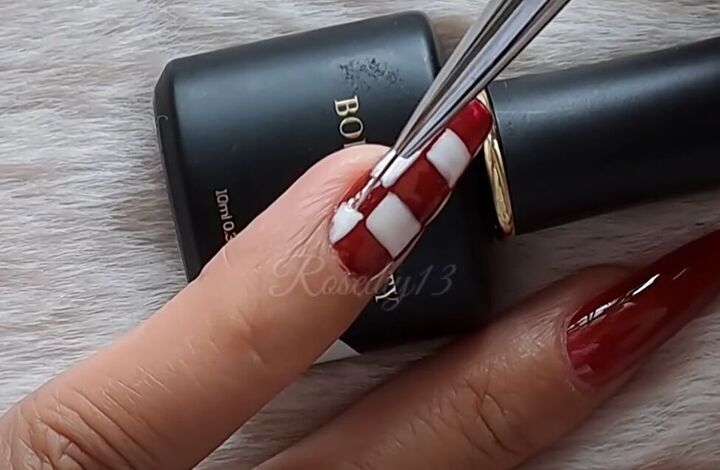 how to do quick simple red white nail art, Adding white nail polish