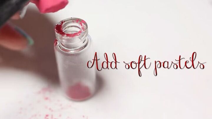 red blood cells in an adorable tiny bottle tutorial, Adding pastel shavings to tiny glass bottle
