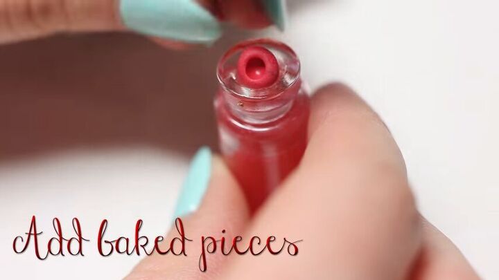 red blood cells in an adorable tiny bottle tutorial, Adding baked red blood cells to the bottle