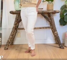learn how to refashion old white jeans into fun and trendy pants, Plain white pants before transformation