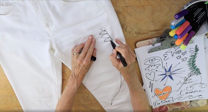 learn how to refashion old white jeans into fun and trendy pants, Easy creative doodle art