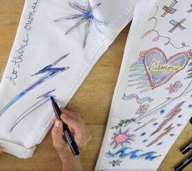 learn how to refashion old white jeans into fun and trendy pants, Colorful doodle art