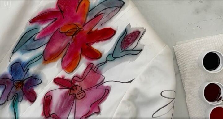 how to paint on fabric and create a one of a kind jacket, Flowers painted by layering colors
