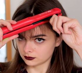 how to tame bangs 7 essential styling tips for bangs, Using a hair straightener on bangs