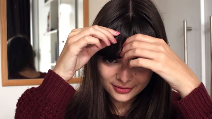how to do faux bangs using your own hair 2 bobby pins, Adjusting as needed