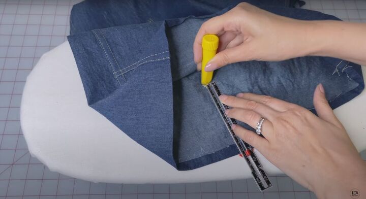 how to sew high waisted wide leg shorts for summer beyond, Folding in to the marked line
