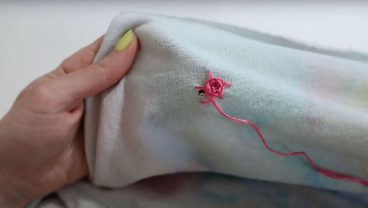 7 smart sewing hacks for beginners how to fix clothes with style, Woven wheel embroidery technique