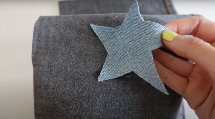 7 smart sewing hacks for beginners how to fix clothes with style, Laying the patch on jeans