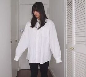 how to make a blouse with frills out of an old men s dress shirt, Thrifted men s dress shirt
