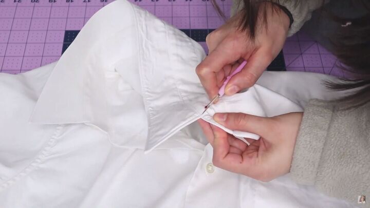how to make a blouse with frills out of an old men s dress shirt, Seam ripping the shirt