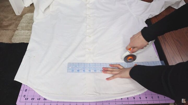 how to make a blouse with frills out of an old men s dress shirt, Cropping the shirt