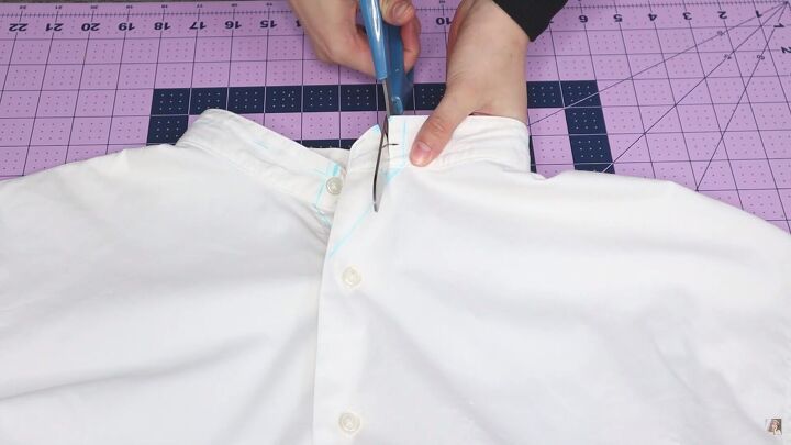 how to make a blouse with frills out of an old men s dress shirt, Cutting off the excess fabric
