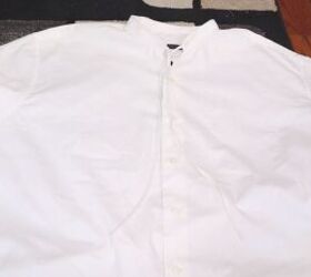 how to make a blouse with frills out of an old men s dress shirt, Cutting off the shirt sleeves