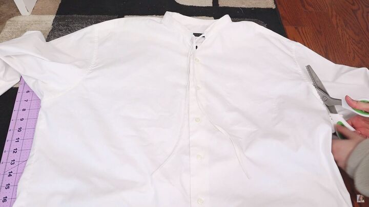how to make a blouse with frills out of an old men s dress shirt, Cutting off the shirt sleeves