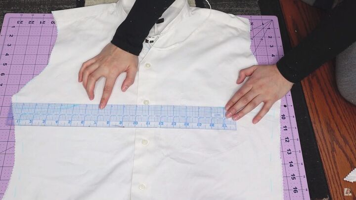 how to make a blouse with frills out of an old men s dress shirt, Measuring darts