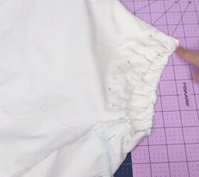 how to make a blouse with frills out of an old men s dress shirt, Pinning the sleeves to the shirt