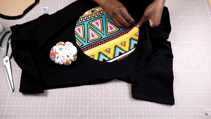 how to customize your old t shirt with a simple circle design, Covering the hole